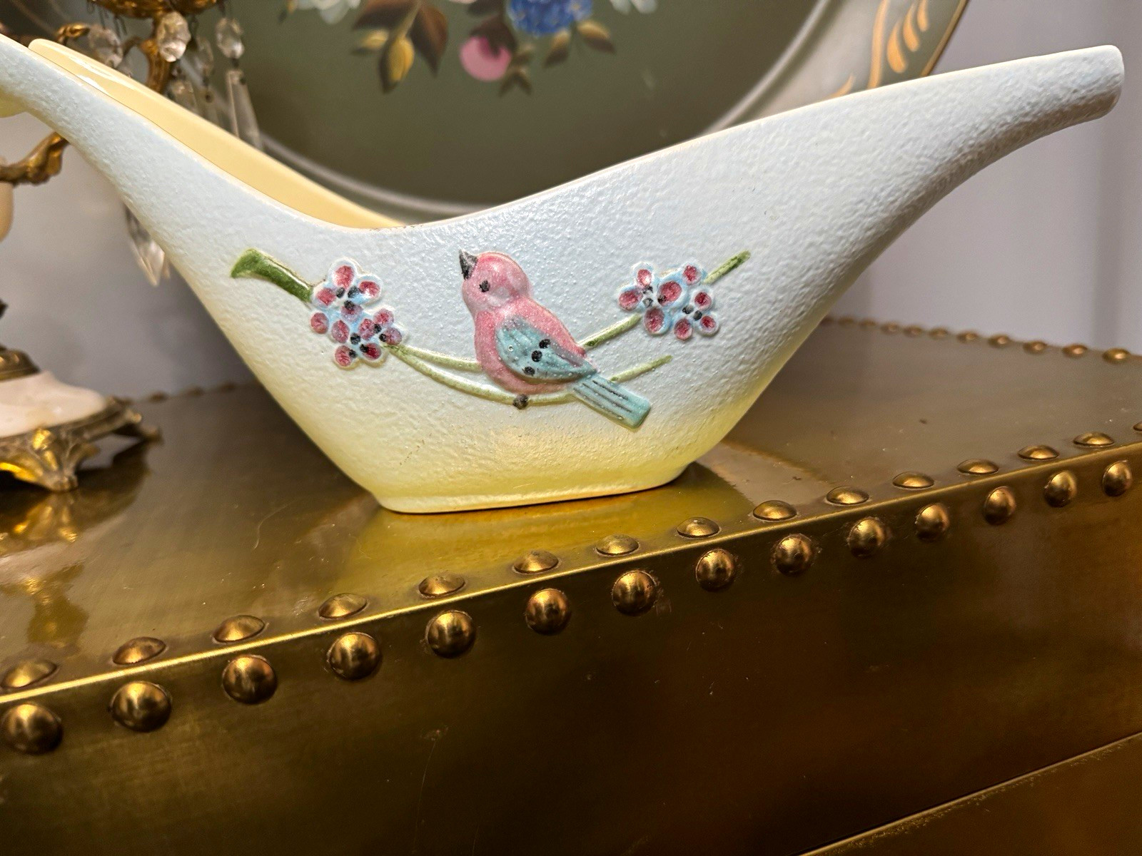 Vintage 1957 Hull Art Pottery Serenade S9 Window Box Planter - Blue & Pink Birds