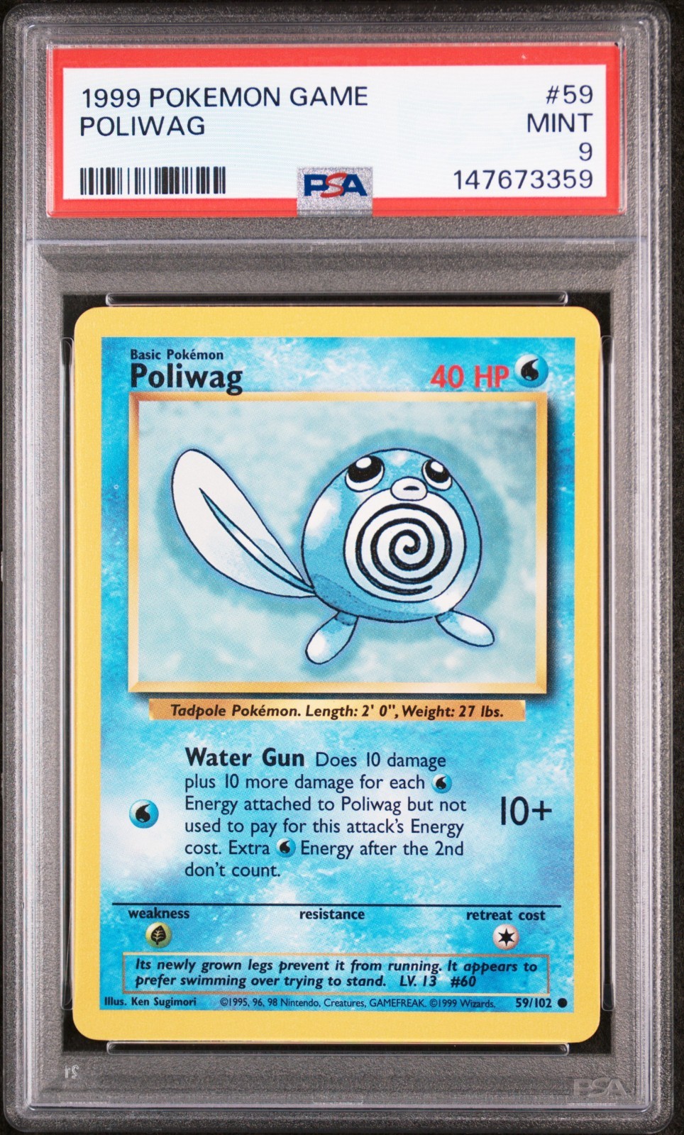 PSA 9 MINT 1999 POKEMON GAME #59 POLIWAG UNLIMITED ENGLISH PSA 9 MINT 1999 POKEMON GAME #59 POLIWAG UNLIMITED ENGLISH