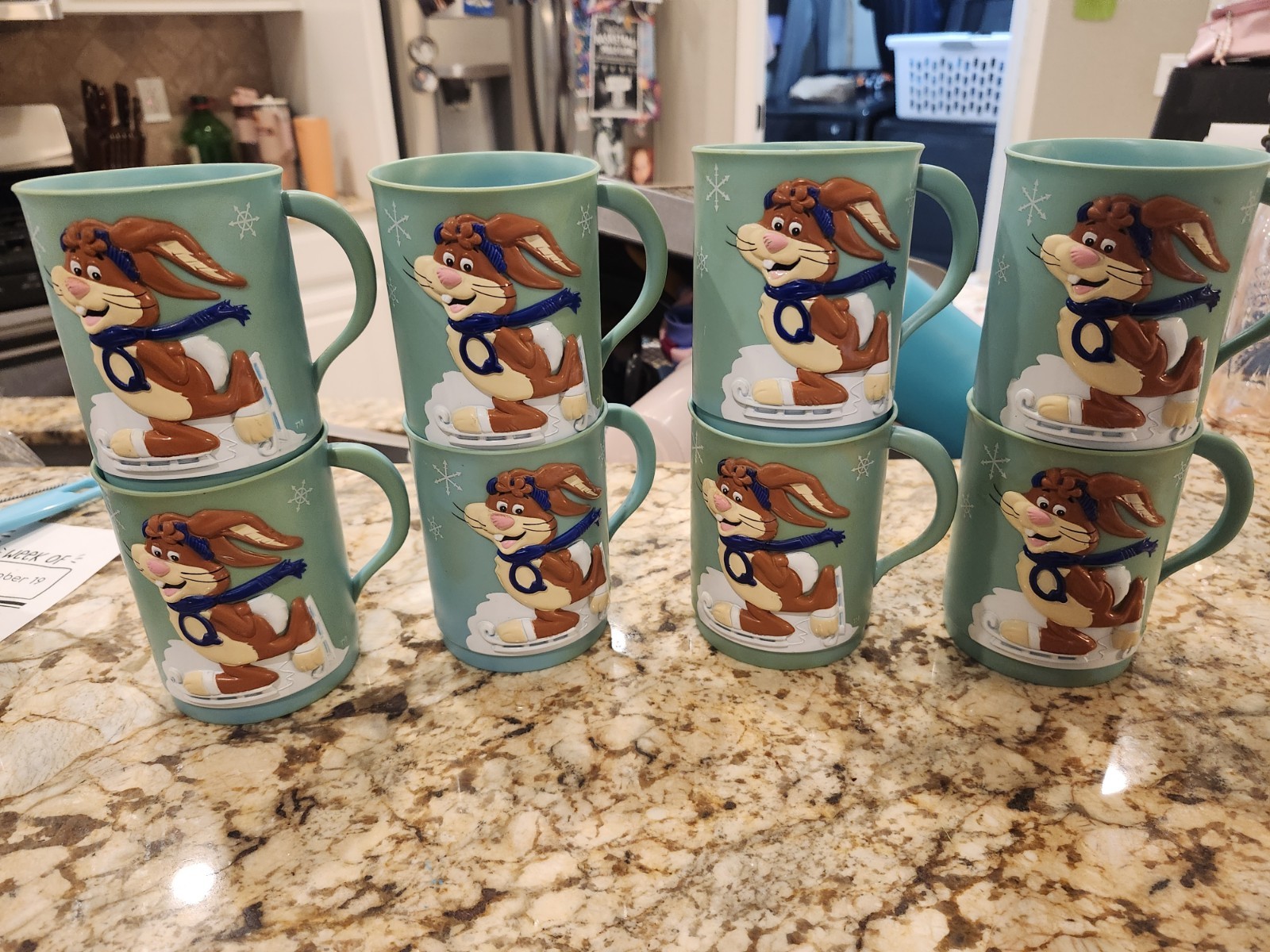 Lot Vintage Light Blue Plastic Mug Cup Nesquik 3D Bunny Nestle Quik Milk
