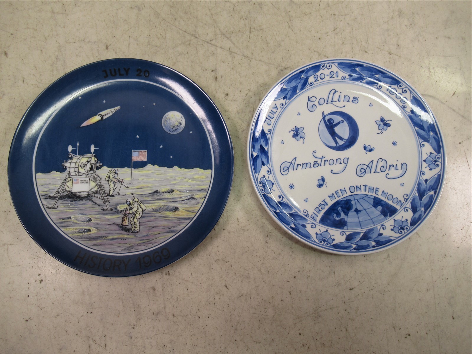 1969 Royal Delft Apollo 11 Commemorative Plate & First Men on the Moon Plate 1969 Royal Delft Apollo 11 Commemorative Plate & First Men on the Moon Plate