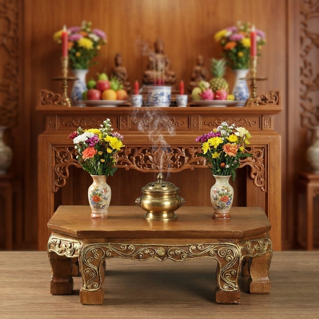 Hexagon Wooden Altar Table Thai Carved Buddhist Shrine Stand Meditation Decor Hexagon Wooden Altar Table Thai Carved Buddhist Shrine Stand Meditation Decor