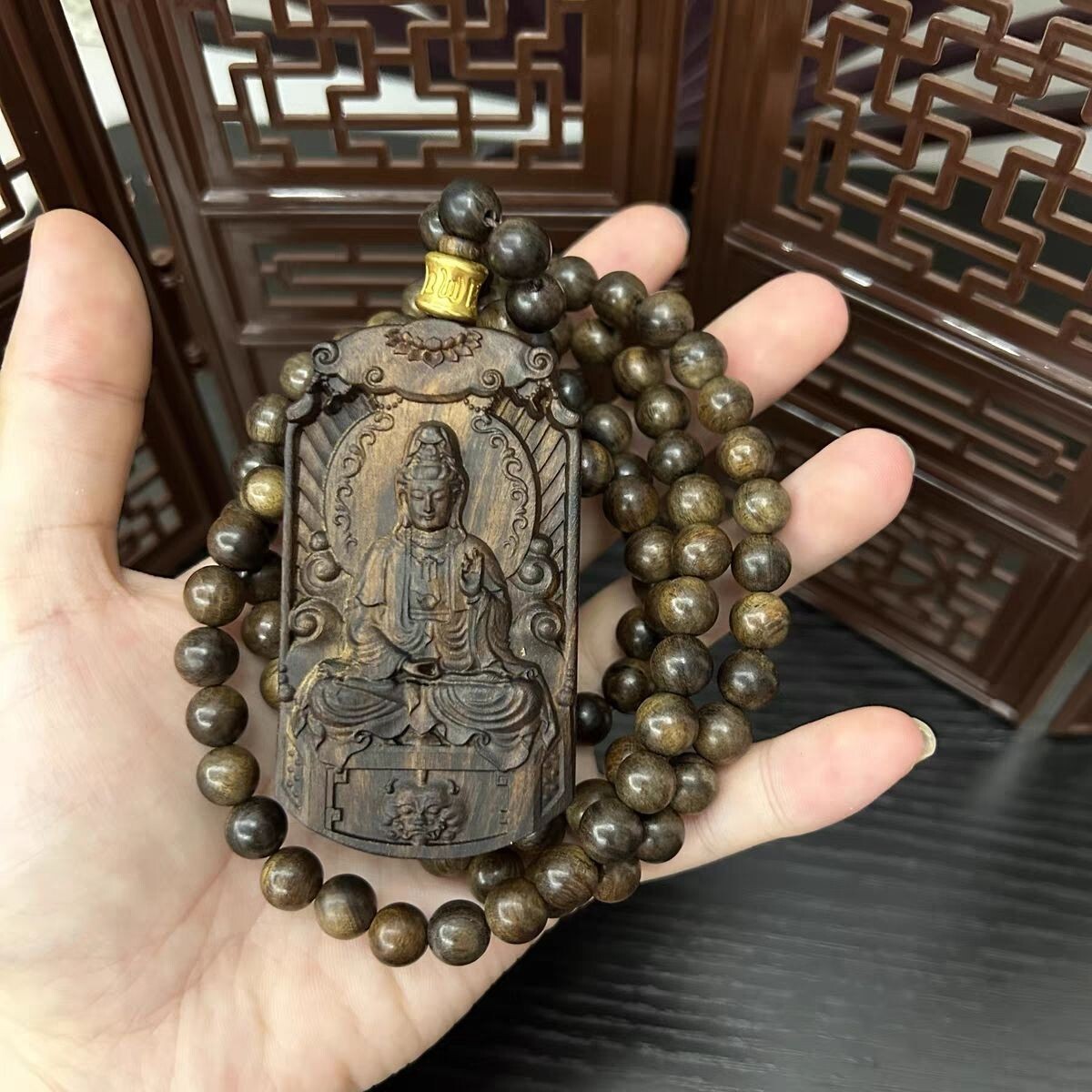 8mm*108 Natural Agarwood Beads Lotus Guanyin Six Words Proverbs Buddha Necklace 8mm*108 Natural Agarwood Beads Lotus Guanyin Six Words Proverbs Buddha Necklace