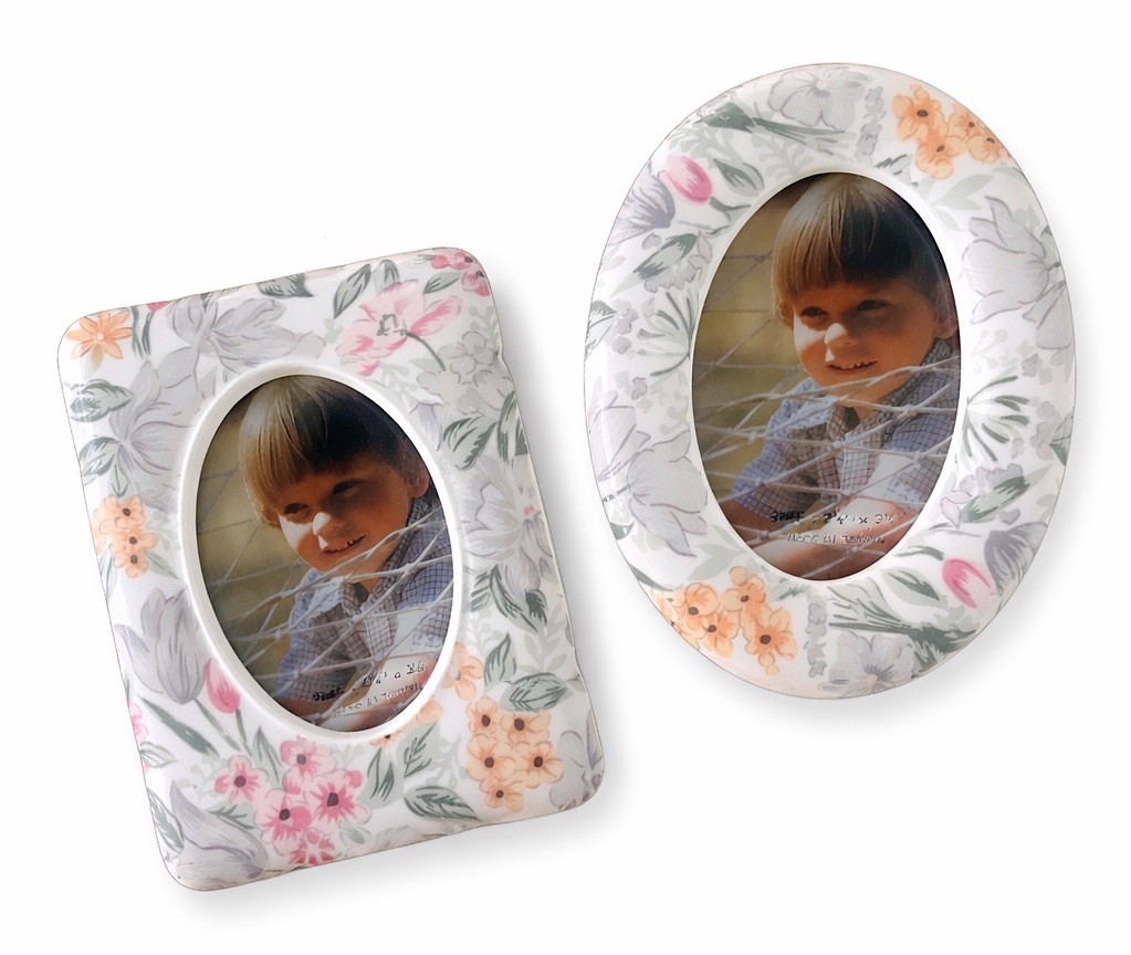Pair of Vintage R.O.C. Small Floral Ceramic Photo Frames, Cottagecore Frames 4x3