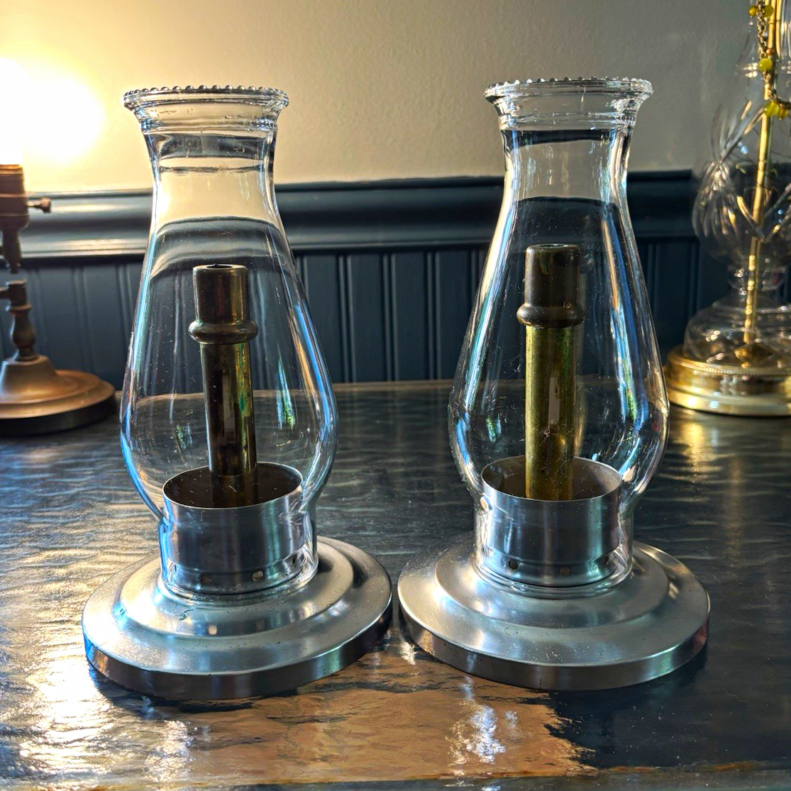 F.T. Haffner & Co. Set of 2 Made in Chicago Silver Metal Engraved Candle Holders