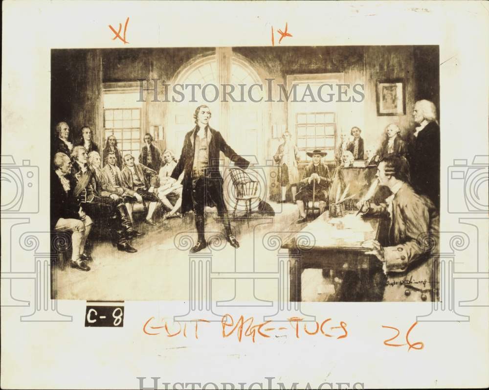1935 Press Photo Painting Depicts Patrick Henry Making \ 1935 Press Photo Painting Depicts Patrick Henry Making \