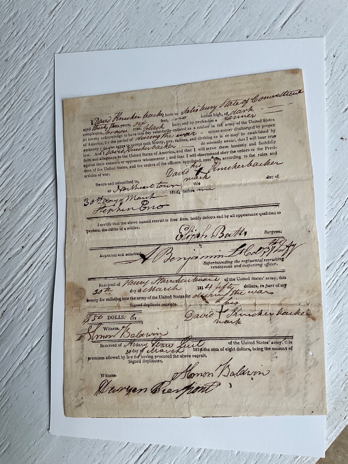 WAR OF 1812 CONNECTICUT ENLISTMENT DOCUMENT SERVE DURRING THE WAR MARCH 1814 WAR OF 1812 CONNECTICUT ENLISTMENT DOCUMENT SERVE DURRING THE WAR MARCH 1814