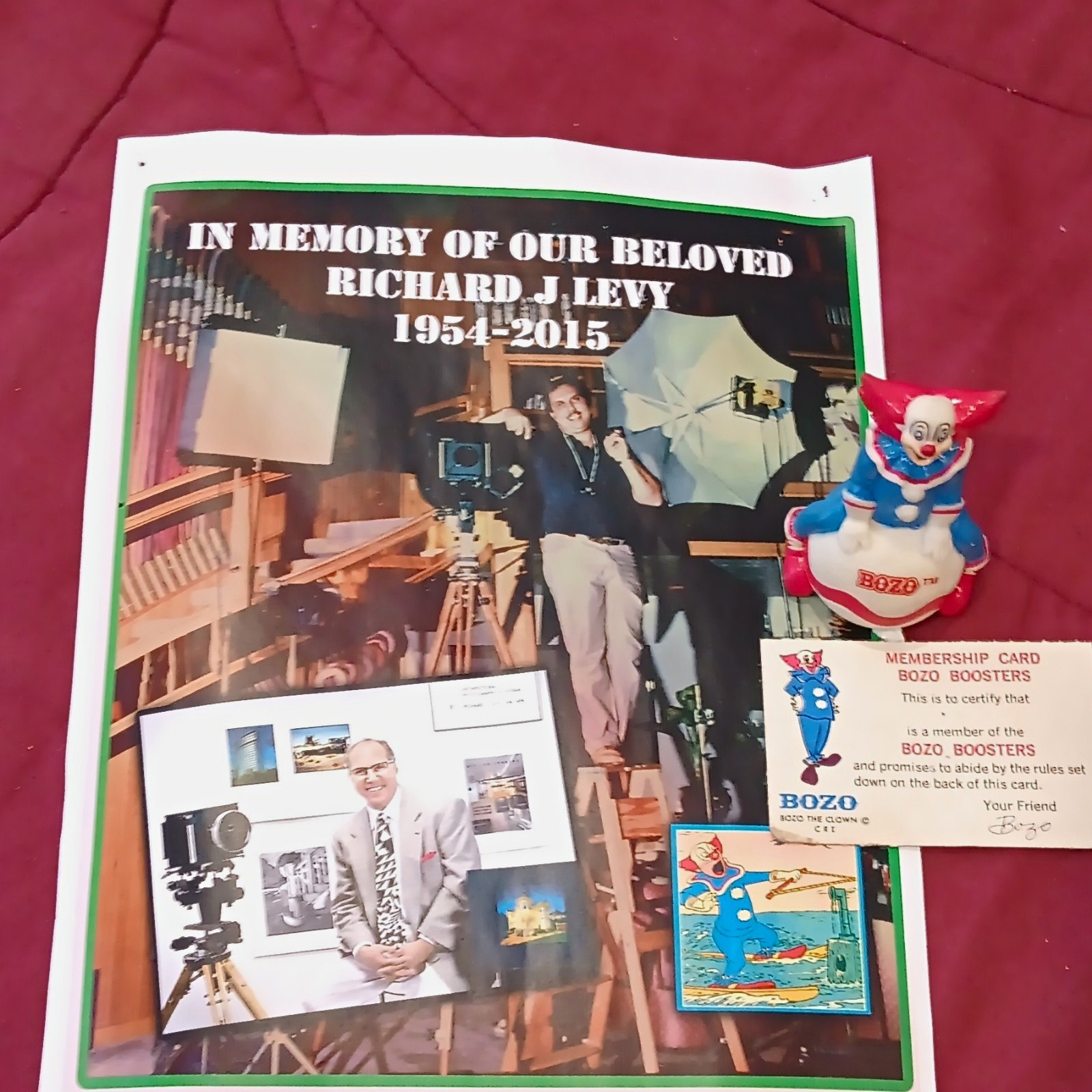 Bozo the Clown Vintage Plastic Figurine w/ Bozo Boosters Membership Card