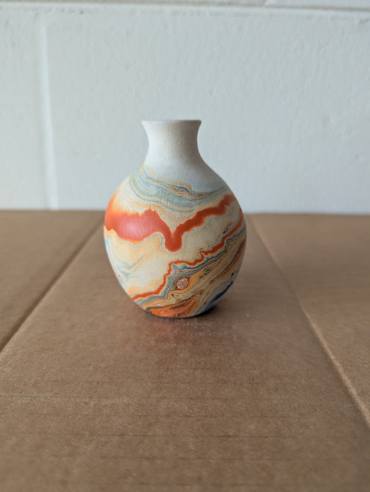 Vintage Nemadji Pottery Hand Made Marble Swirl Clay Vase Stamp Signature 3.5