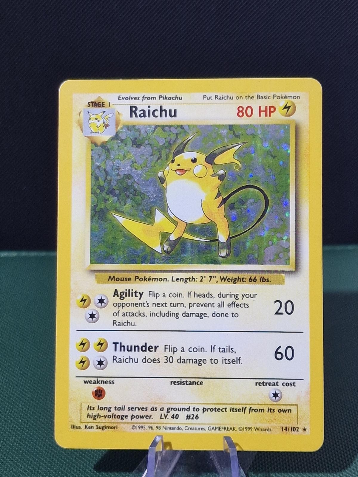 Raichu 14/102 Holo Rare Base Set Unlimited Pokemon Lightly Played