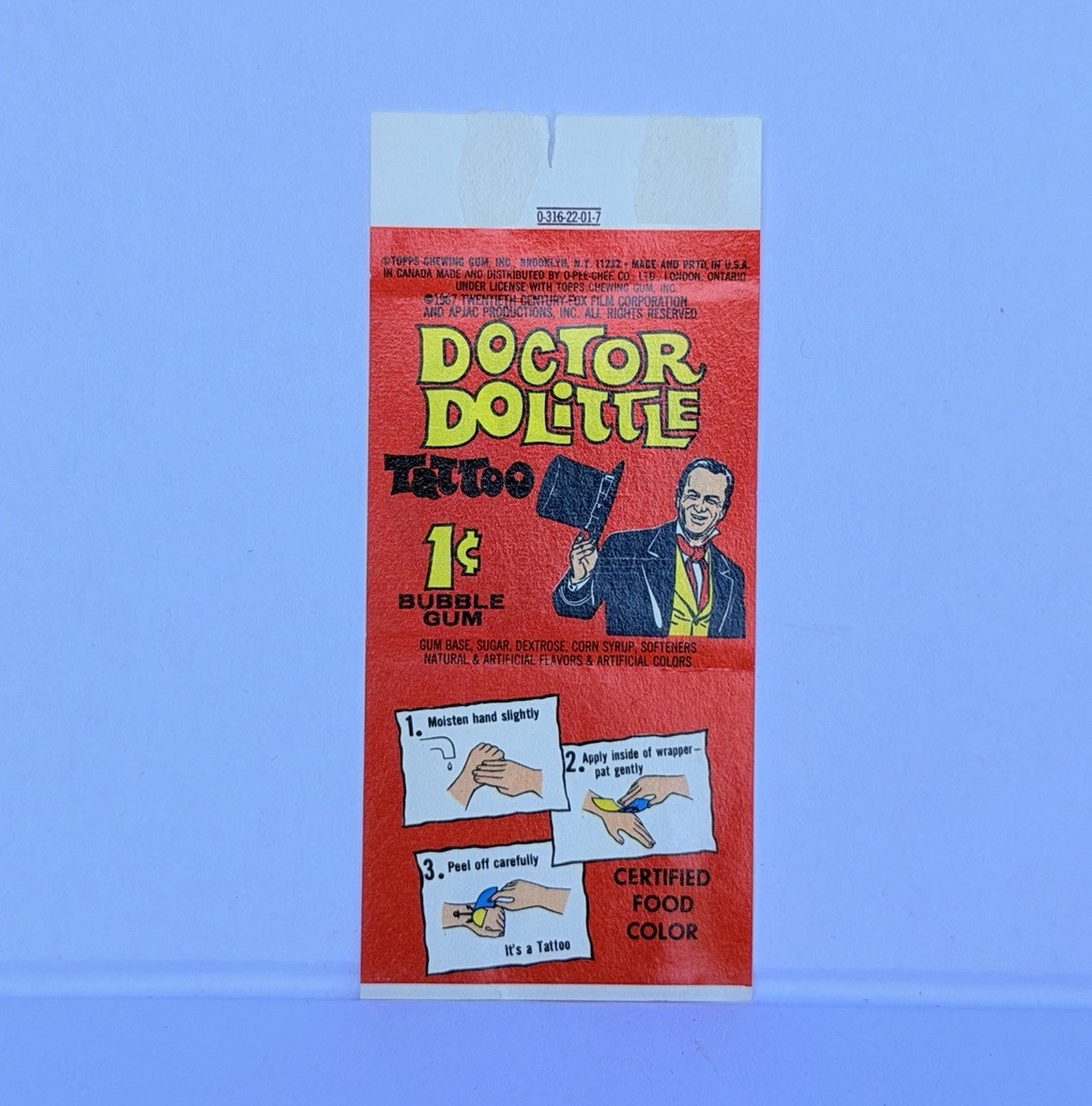 RARE 1967 Topps Doctor Dolittle Tattoo 1¢ Bubble Gum Wrapper - Red RARE 1967 Topps Doctor Dolittle Tattoo 1¢ Bubble Gum Wrapper - Red