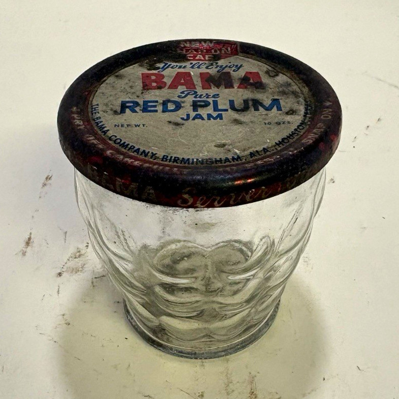 Vintage Bama Pure Red Plum Jam 10 Oz Glass Jar With Original Lid Vintage Bama Pure Red Plum Jam 10 Oz Glass Jar With Original Lid