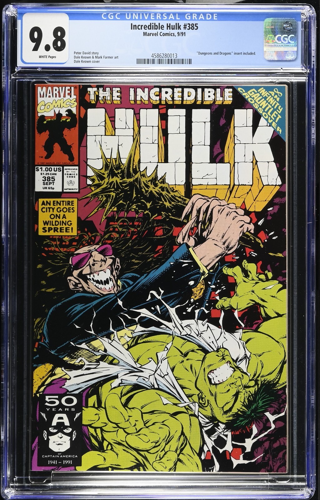 INCREDIBLE HULK #385 CGC 9.8 WHITE PAGES ⚡️⚡️ MARVEL 1991 DUNGEONS & DRAGONS