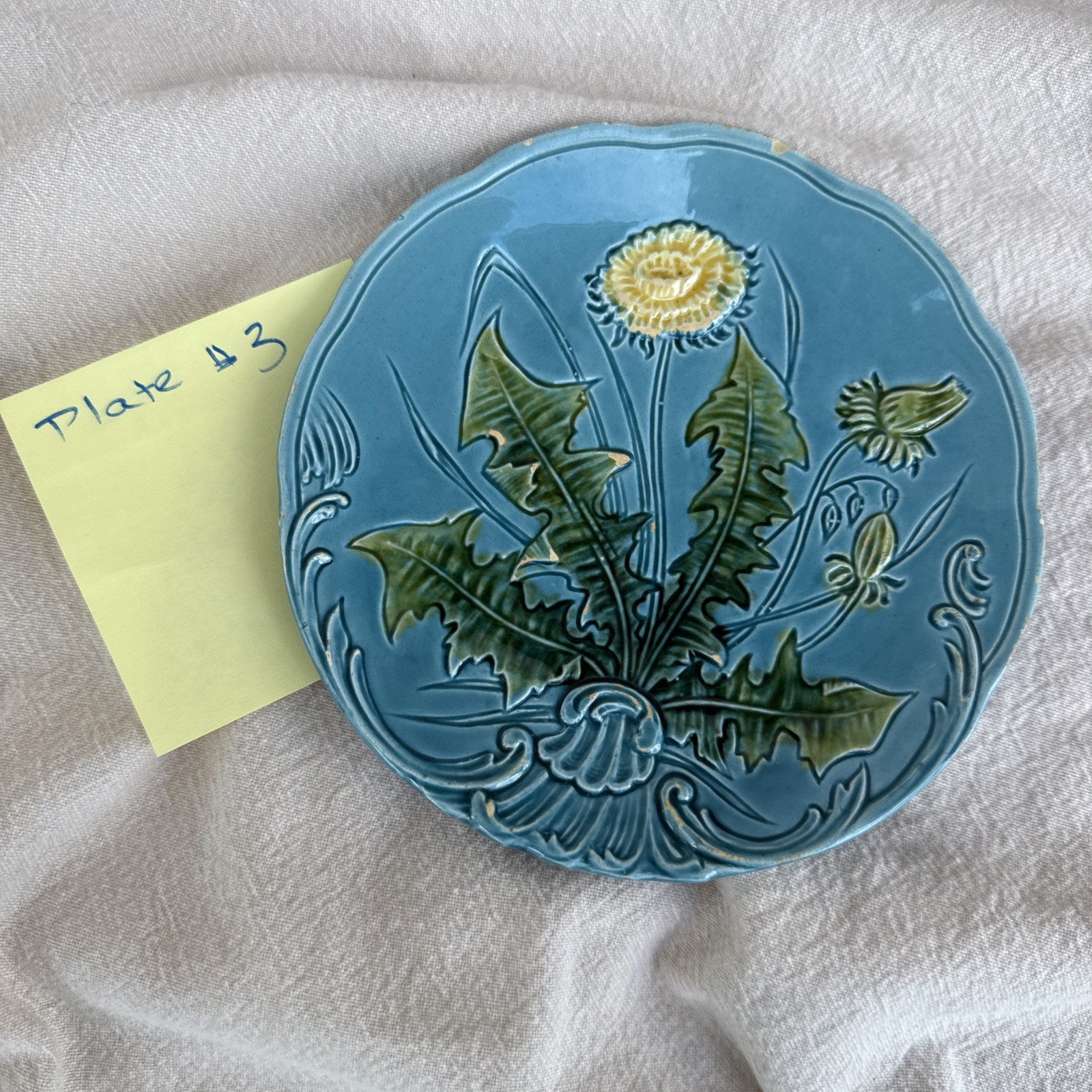 Antique German Majolica G.S. Zell Baden Dandelion Plate #722 Circa 1900 Antique German Majolica G.S. Zell Baden Dandelion Plate #722 Circa 1900