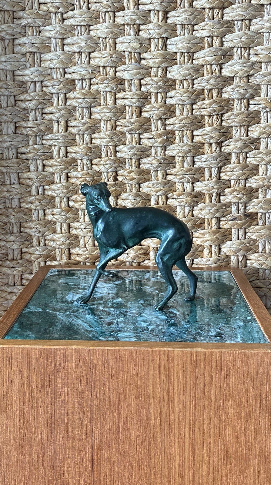 Vintage Greyhound Whippet Dog Sculpture Green Patina Cast Metal Figurine 5”