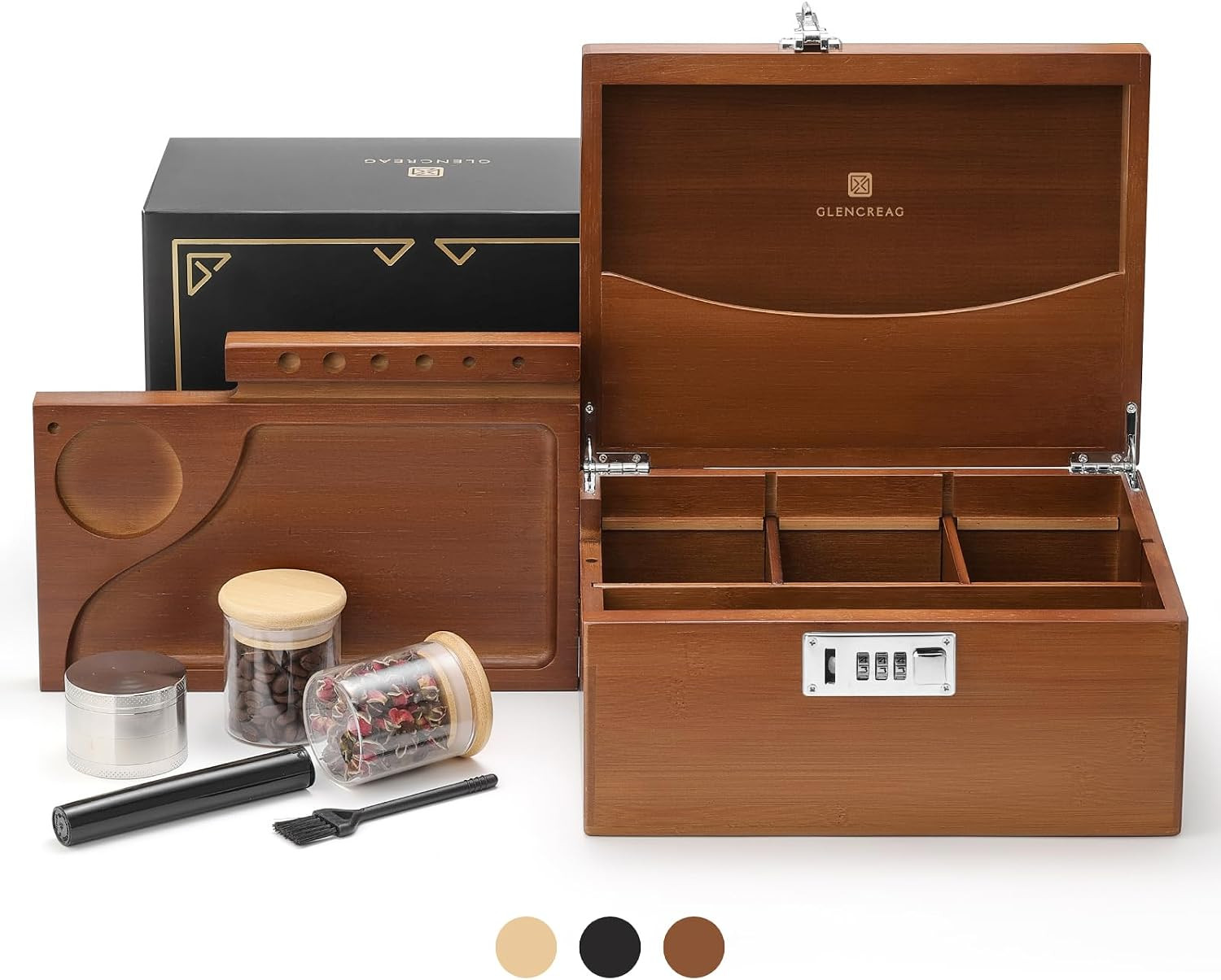 Stash Box with Rolling Tray, Smell Proof Large Bamboo Storage Box Stash Box with Rolling Tray, Smell Proof Large Bamboo Storage Box