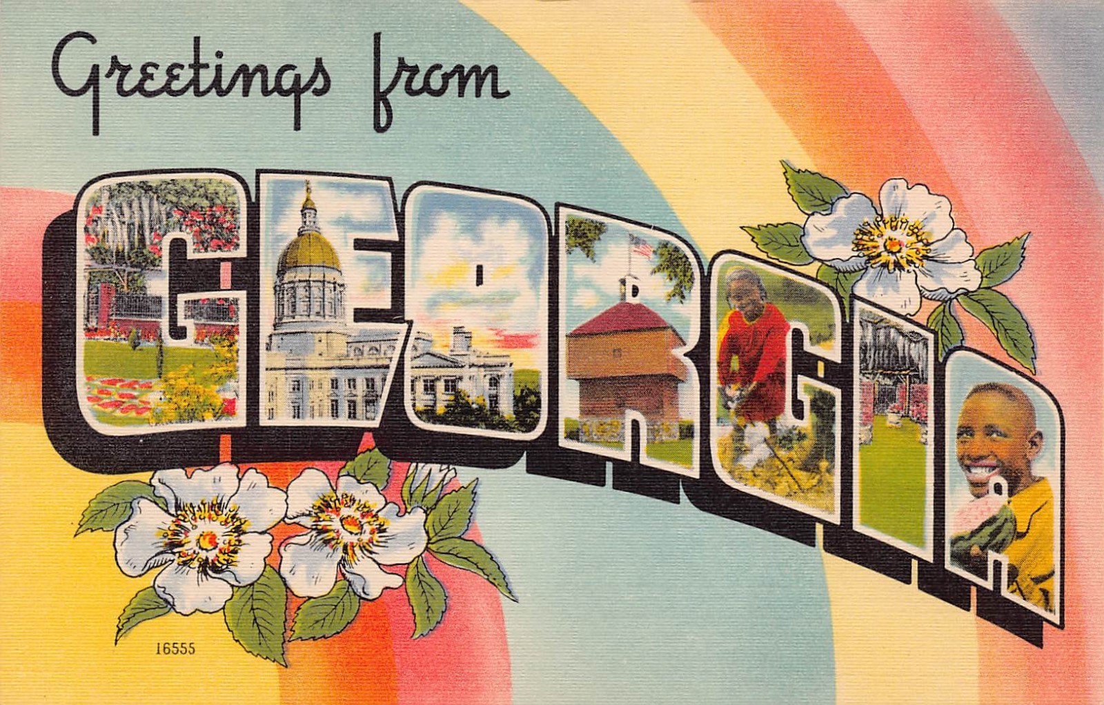 Georgia GA Greetings From Large Letter 16555 Linen Postcard Georgia GA Greetings From Large Letter 16555 Linen Postcard