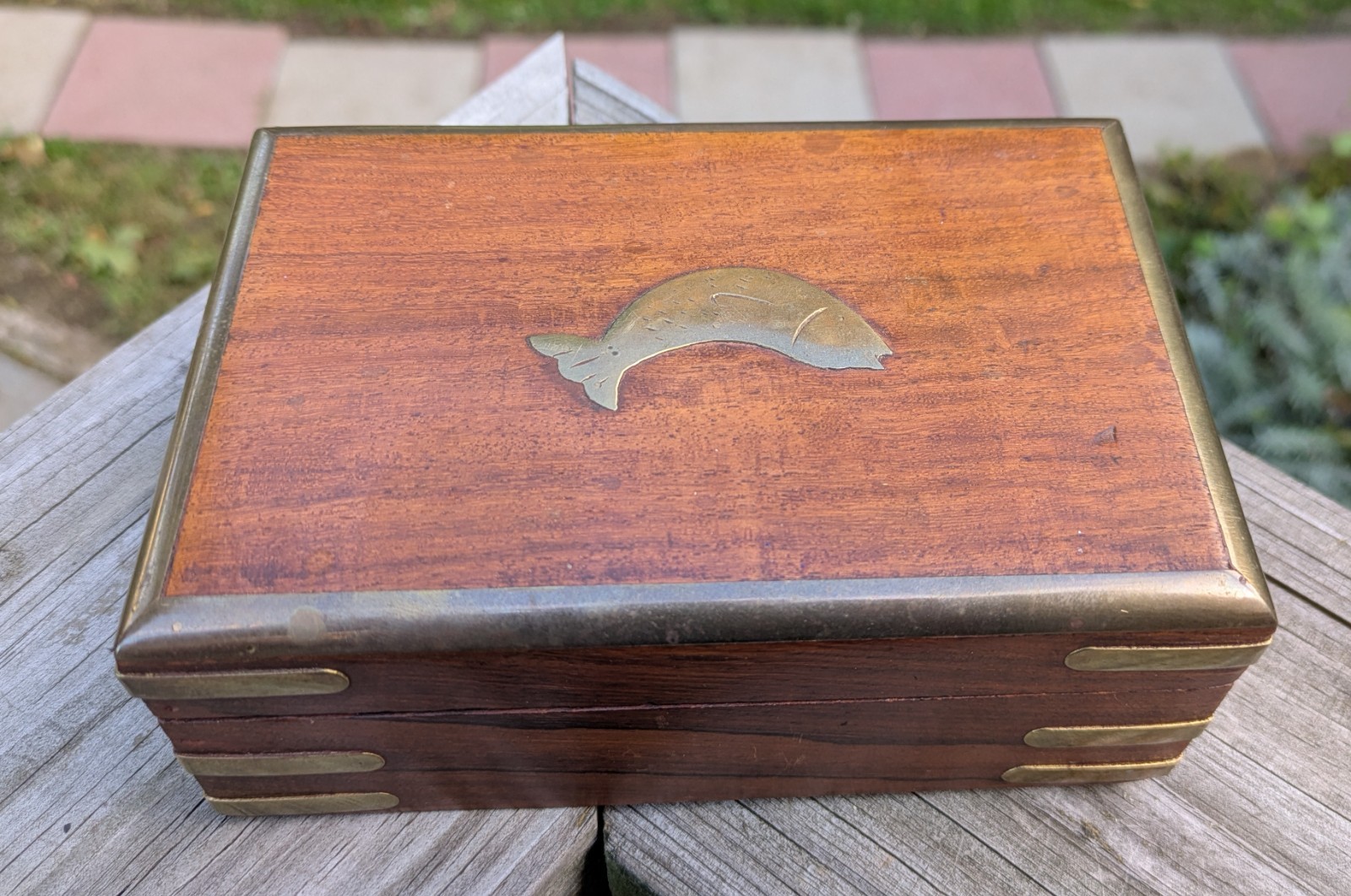 Vintage Foreside Nautical Fish Carved Wood Dress Jewelry Vanity Trinket Box Vintage Foreside Nautical Fish Carved Wood Dress Jewelry Vanity Trinket Box