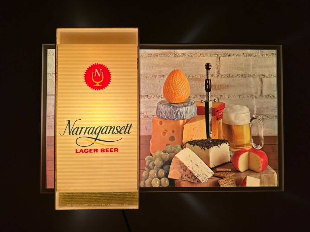 Vintage 1960s Narragansett Lager Beer Lighted Sign Cheese Scene Rhode Island