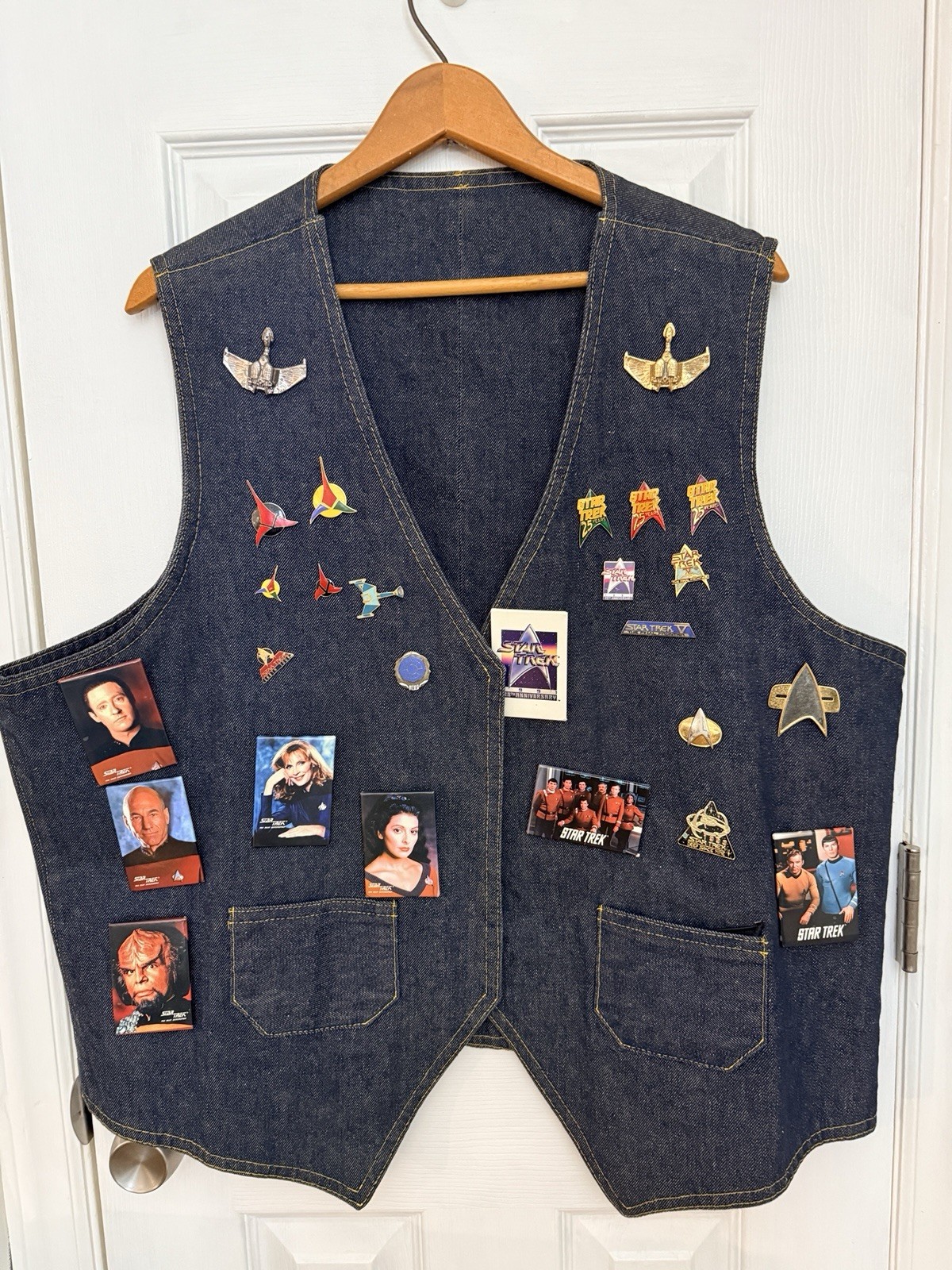Star Trek Vintage Denim Vest With Pins Covering Front Most Likely From 1991