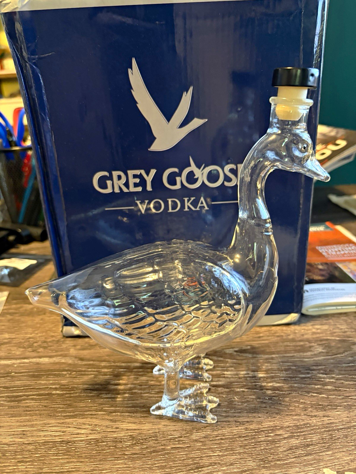 Grey Goose Clear Glass Animal Decanter Bottle w/ Cork Stopper Lid