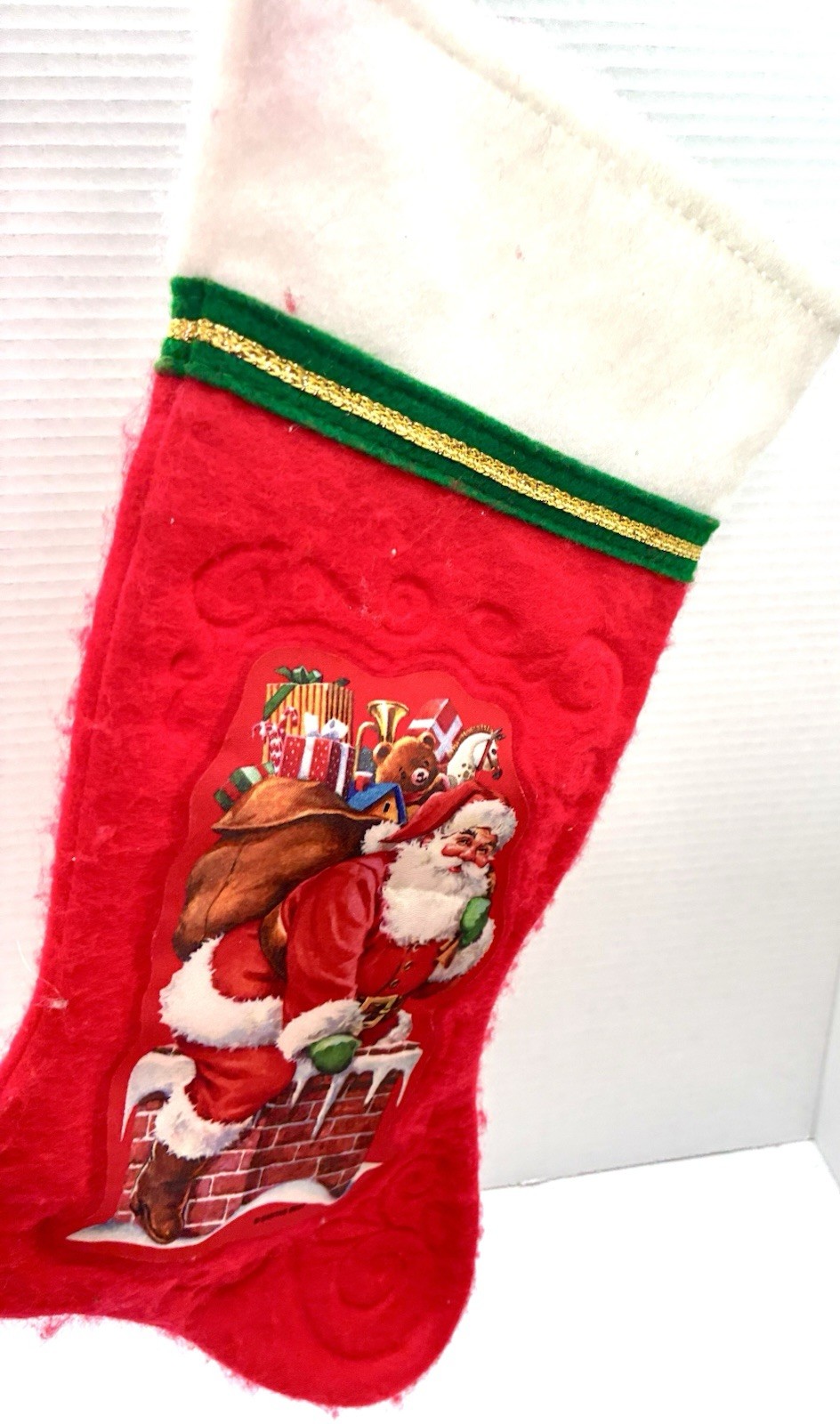Vintage Felt Christmas Stocking Snowman Embossed Santas Best