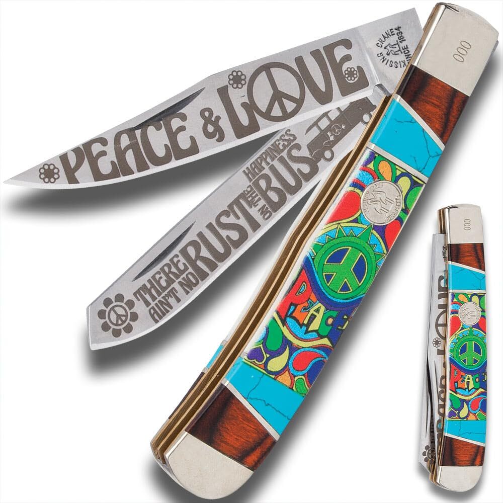 Kissing Crane Peace and Love Trapper Pocket Knife | Closed Length 4 Kissing Crane Peace and Love Trapper Pocket Knife | Closed Length 4