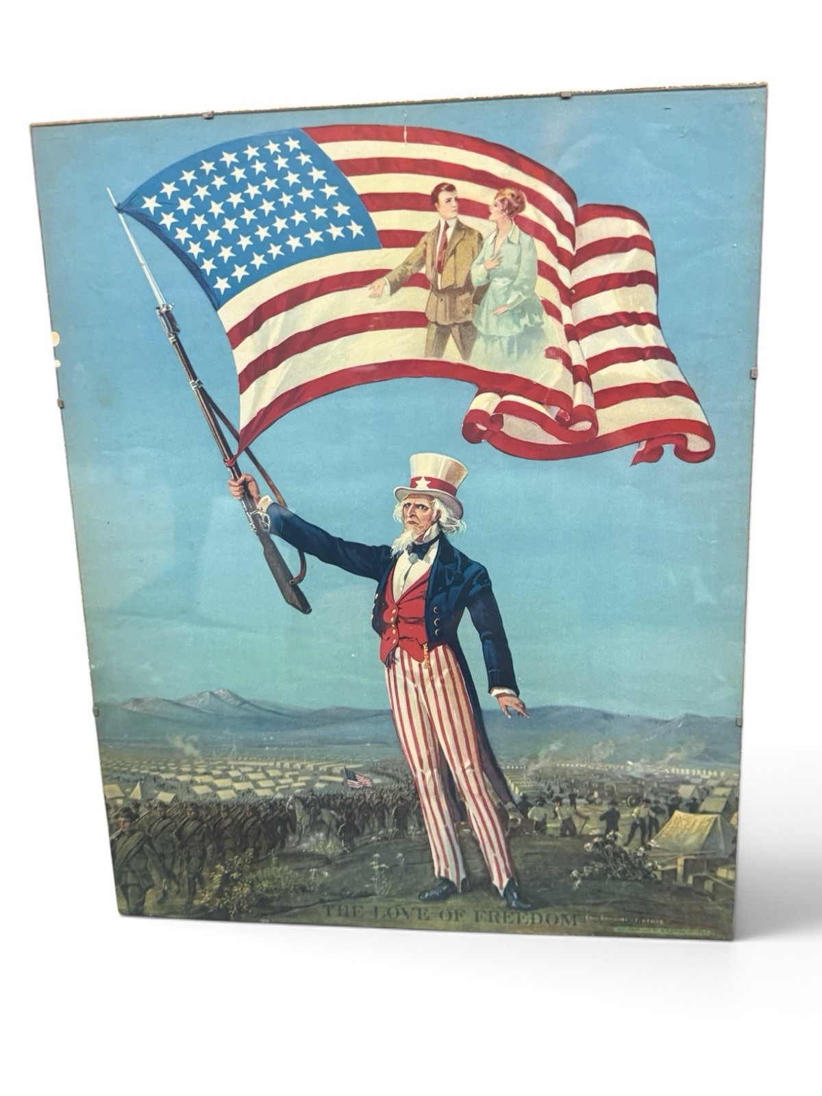 Antique WWI Poster 1917 Uncle Sam The Love of Freedom M.A. Stern Lithograph