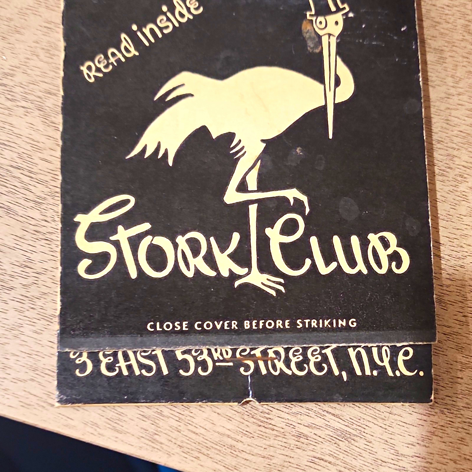 Vintage Oversized Stork Club Matchbook 3 East 53rd St NYC 1940s Nightclub Memora