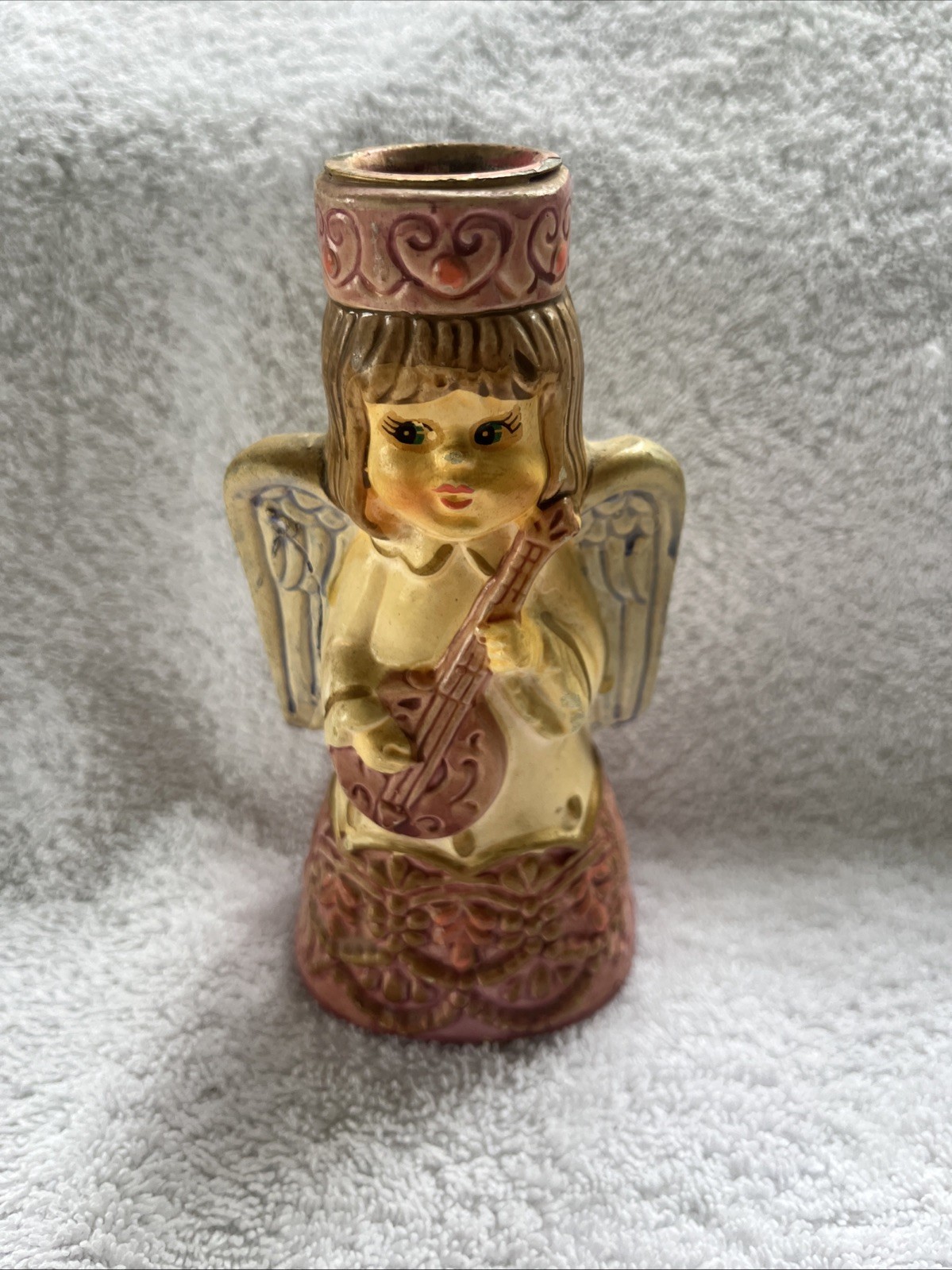 Vintage Commodore Angel Candle Holder holding Guitar made in Japan EUC z6 Vintage Commodore Angel Candle Holder holding Guitar made in Japan EUC z6