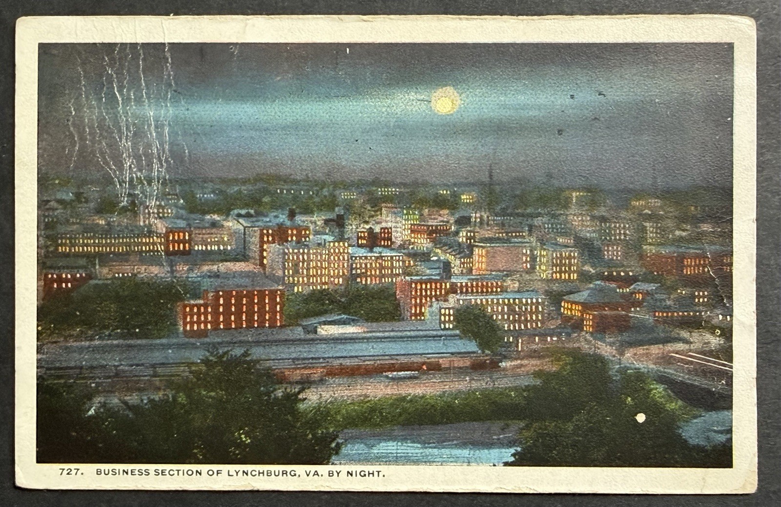 Business Section of Lynchburg Virginia VA by Night Vintage Postcard 1921