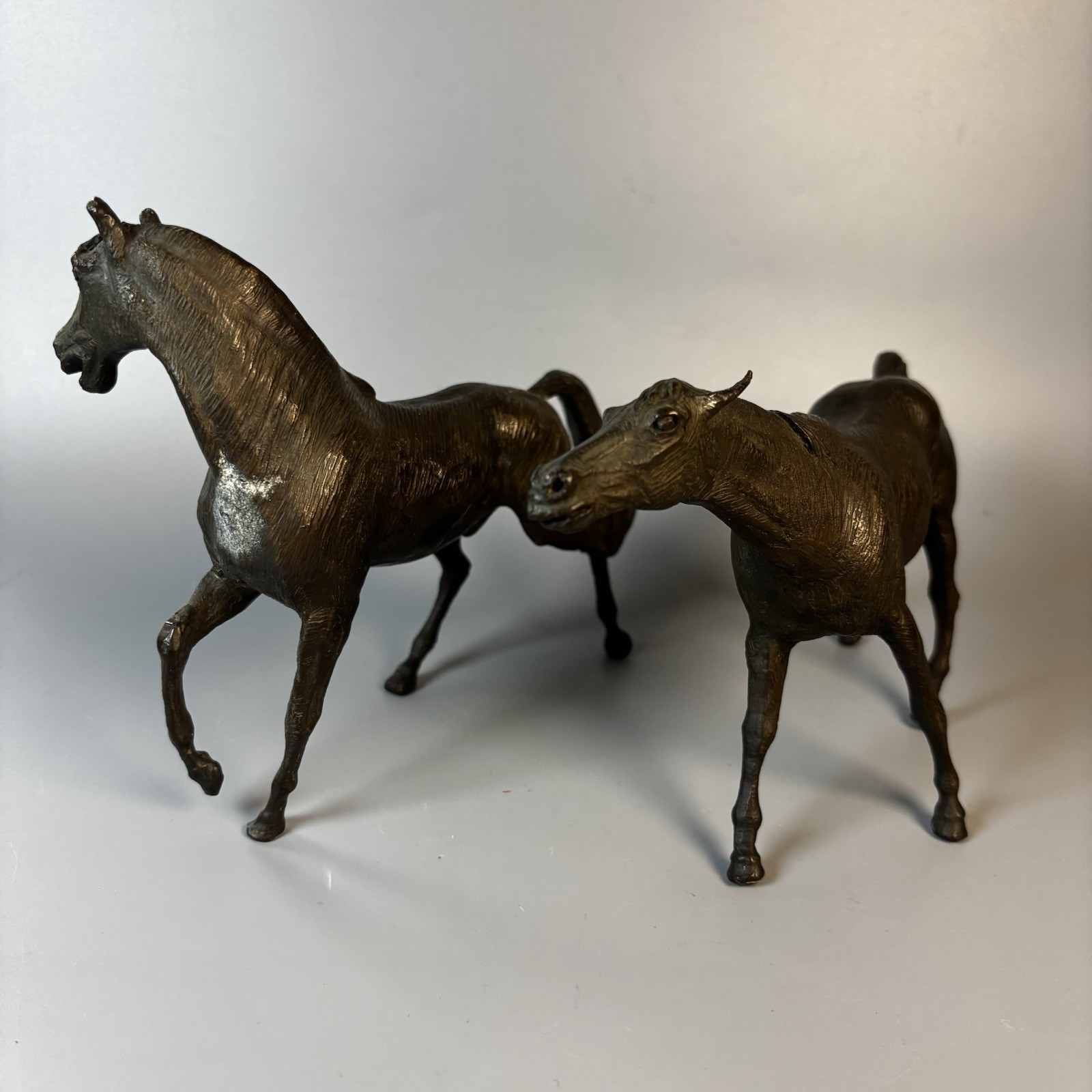 Antique/Vintage Pair Of Patinated Bronze Horse Sculptures - L\'Accolade 