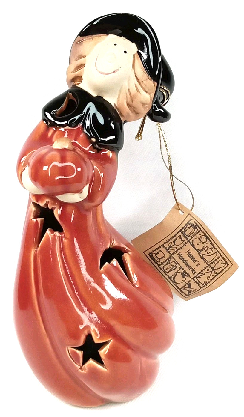 Vintage 1990s Hanna's Handiworks Ceramic Witch Halloween Tealight Candle Holder