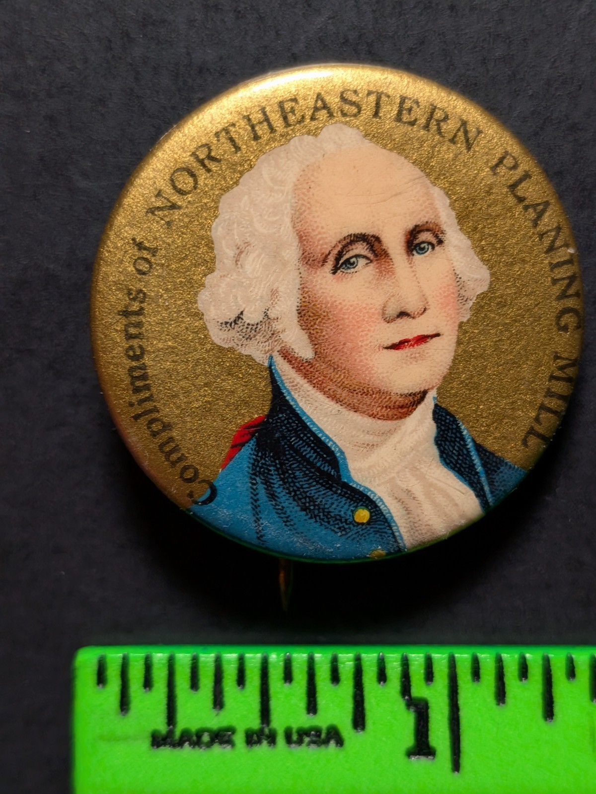 Vintage George Washington Northeastern Planing Mill Pinback Pin Vintage George Washington Northeastern Planing Mill Pinback Pin