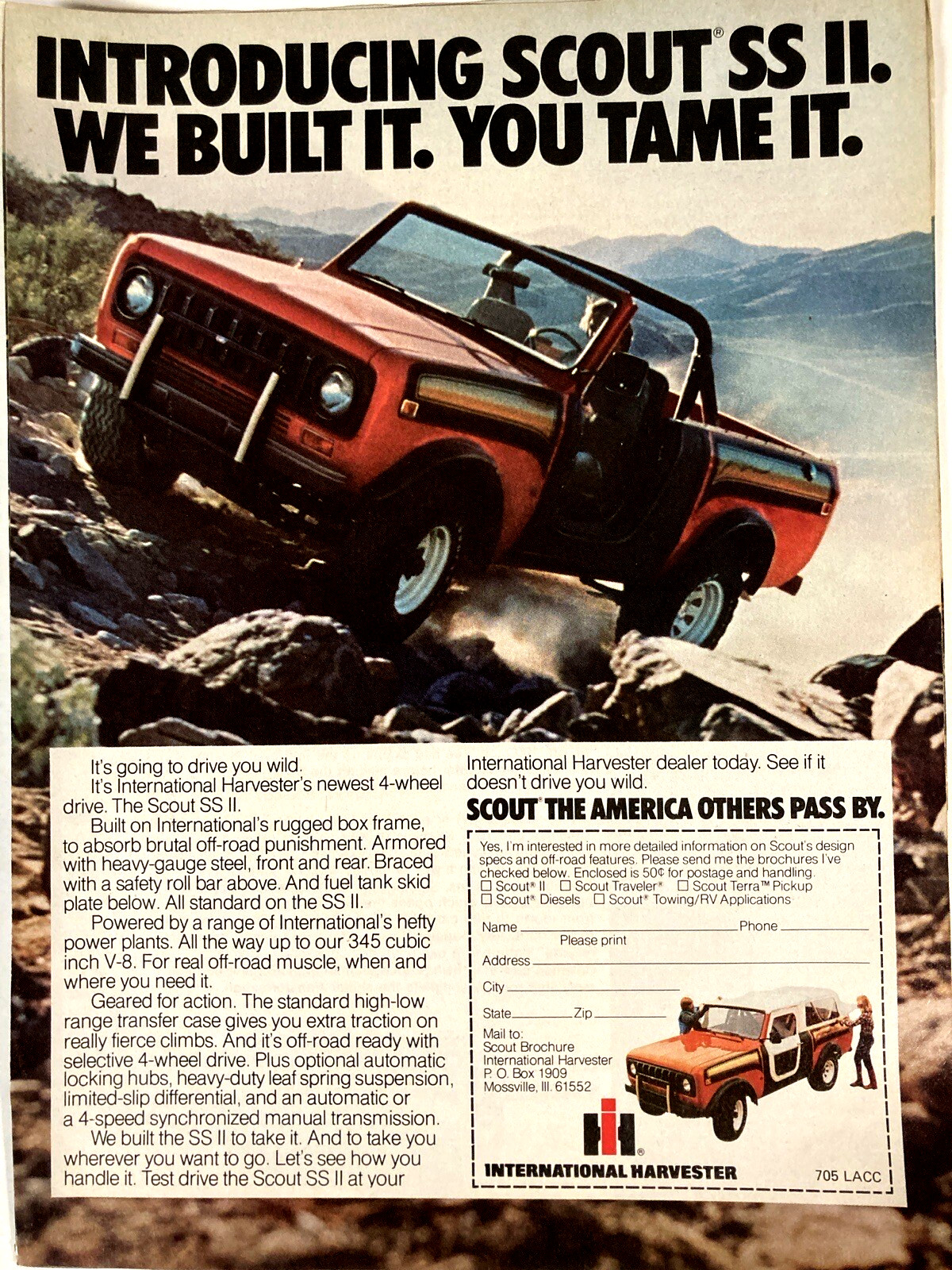 1977 International Harvester Scout SS II Print Ad We Built It You Tame It