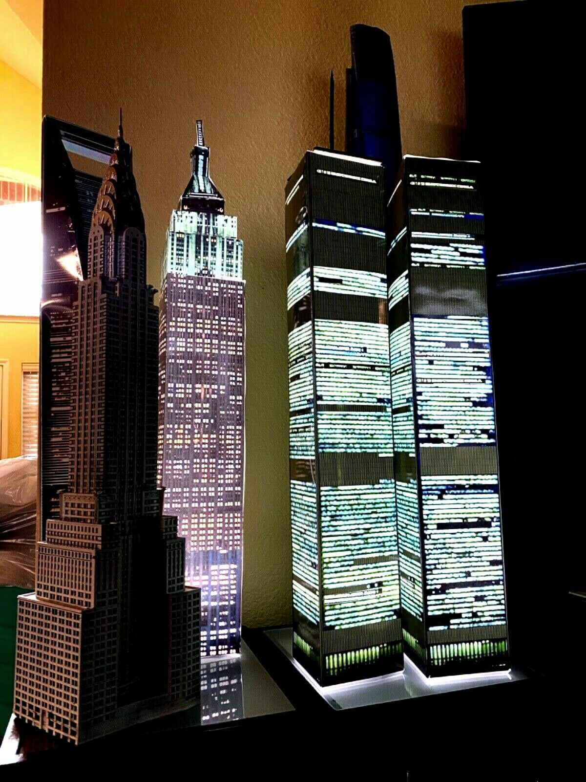 WORLD TRADE CENTER TWIN TOWERS ver 2 MODEL 9/11 lighted lamp translight prints WORLD TRADE CENTER TWIN TOWERS ver 2 MODEL 9/11 lighted lamp translight prints