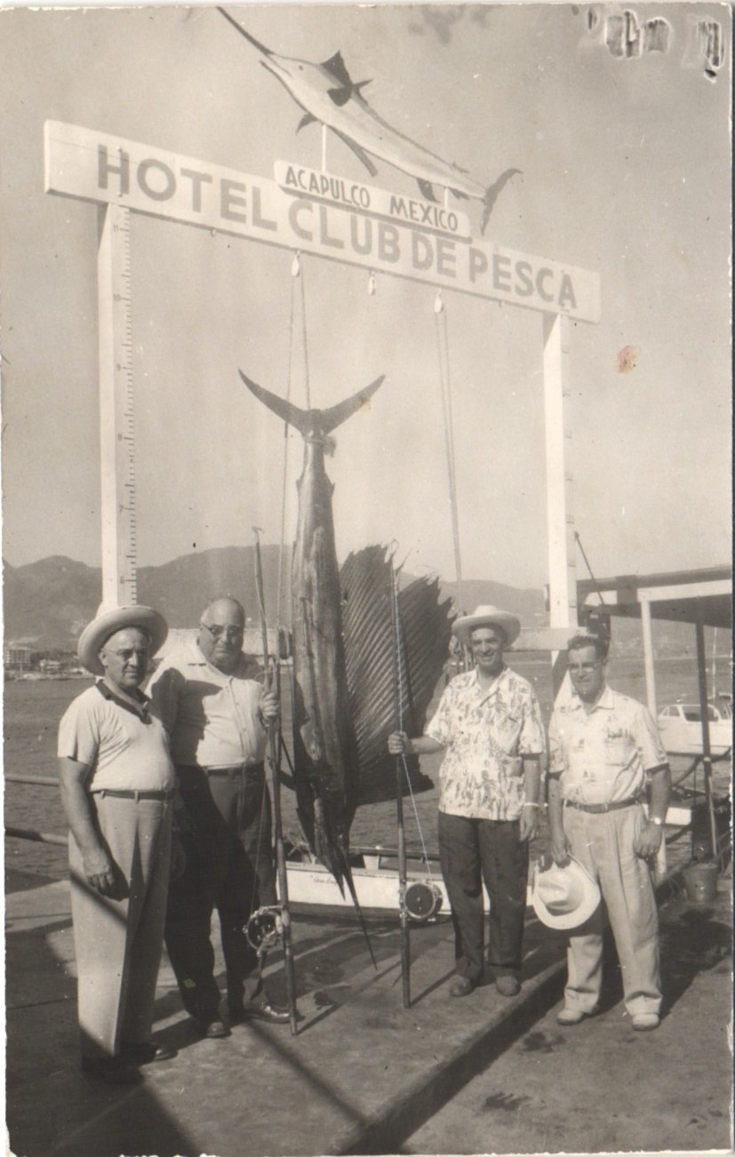 SWORDFISH CATCH acapulco mx real photo postcard rppc mexico hotel club de pesca