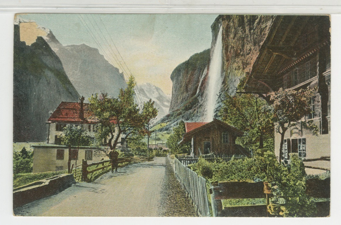 Switzerland Postcard View Of Street & Staubbach Falls - Lauterbrunnen c1915