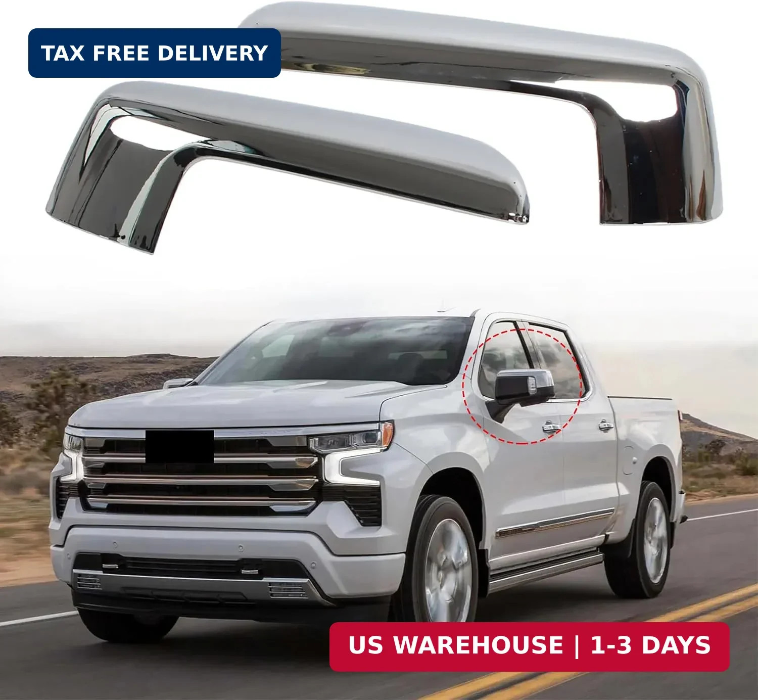 2PCS Chrome Mirror Cap Cover Clip on Fit for Chevy GMC