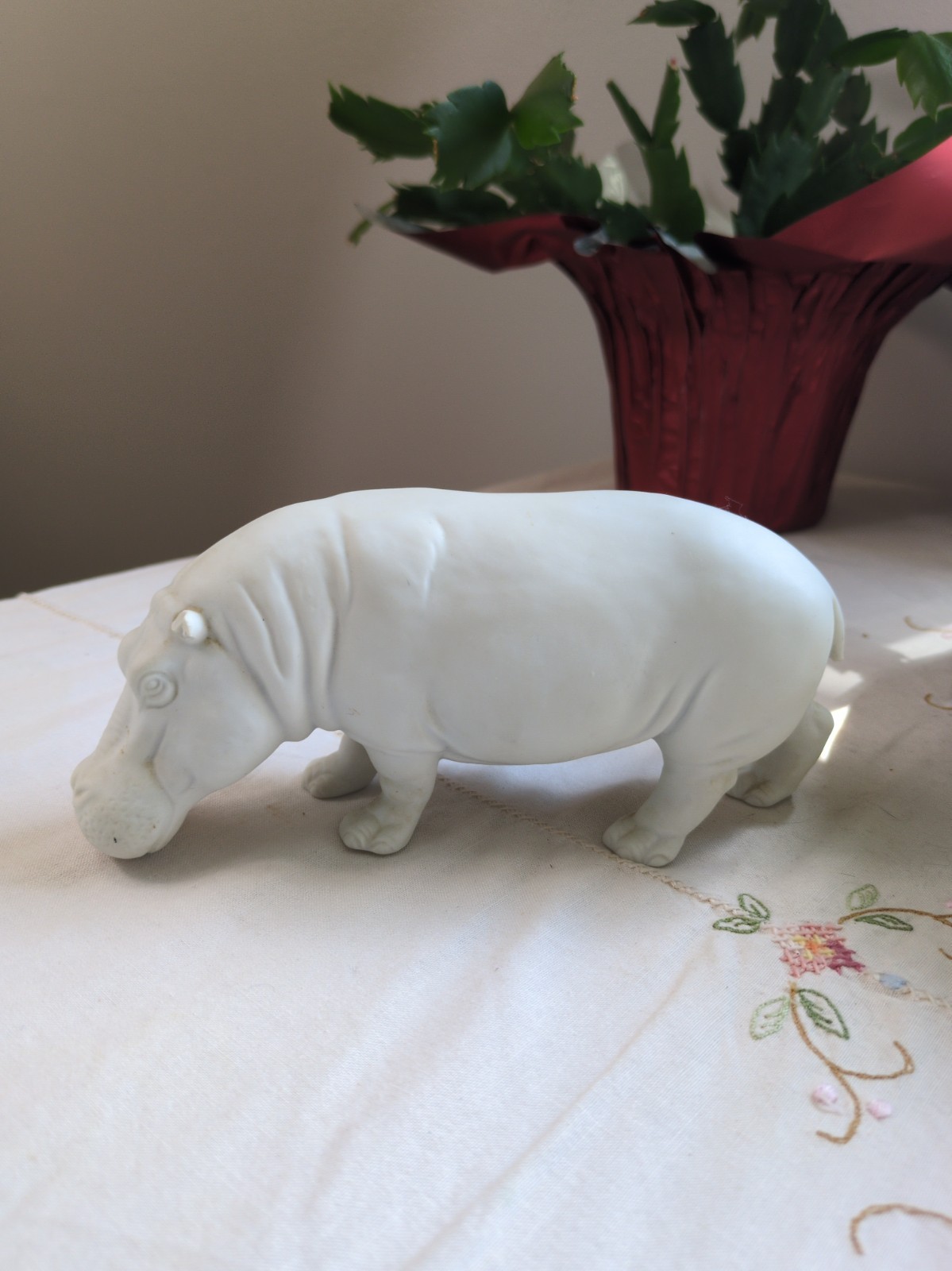 Vintage Goebel West Germany Bisque Hippopotamus White Figureine 3.5\