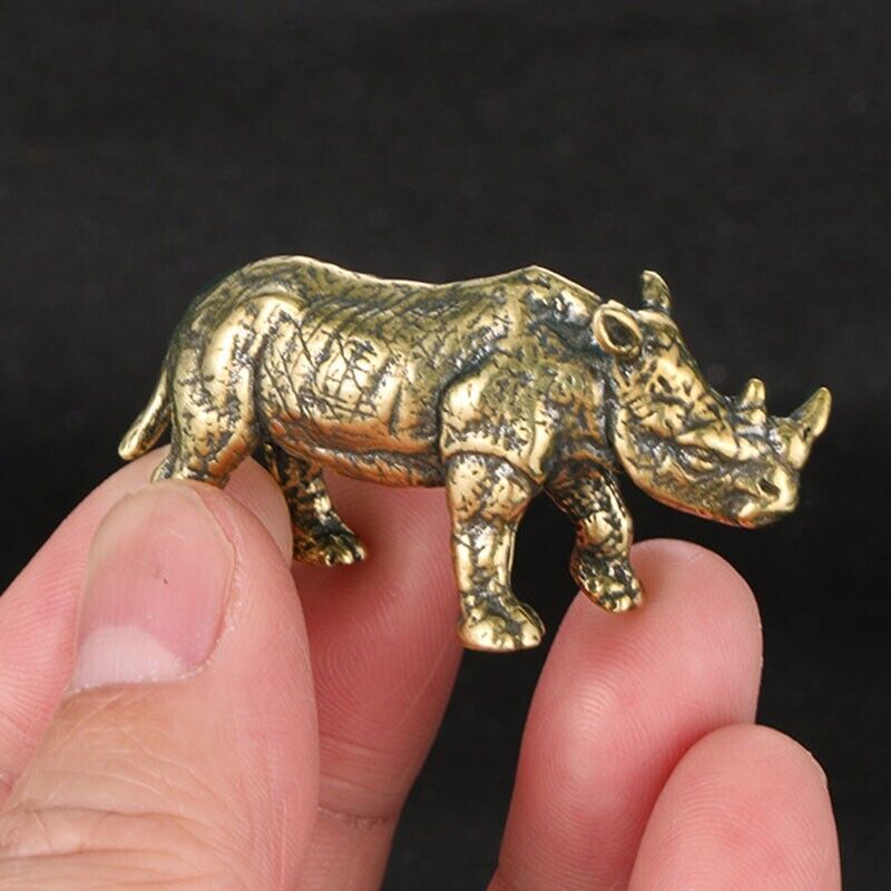 Brass Rhinoceros Figurine Statue Animal Figurines Toys House Desktop Decoration