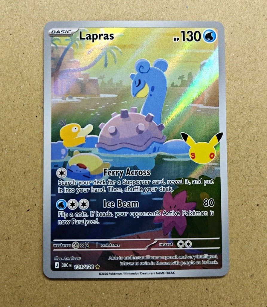 Lapras 131/128 Illustration Rare Pokemon 30th Anniversary Celebration NM NEW Lapras 131/128 Illustration Rare Pokemon 30th Anniversary Celebration NM NEW