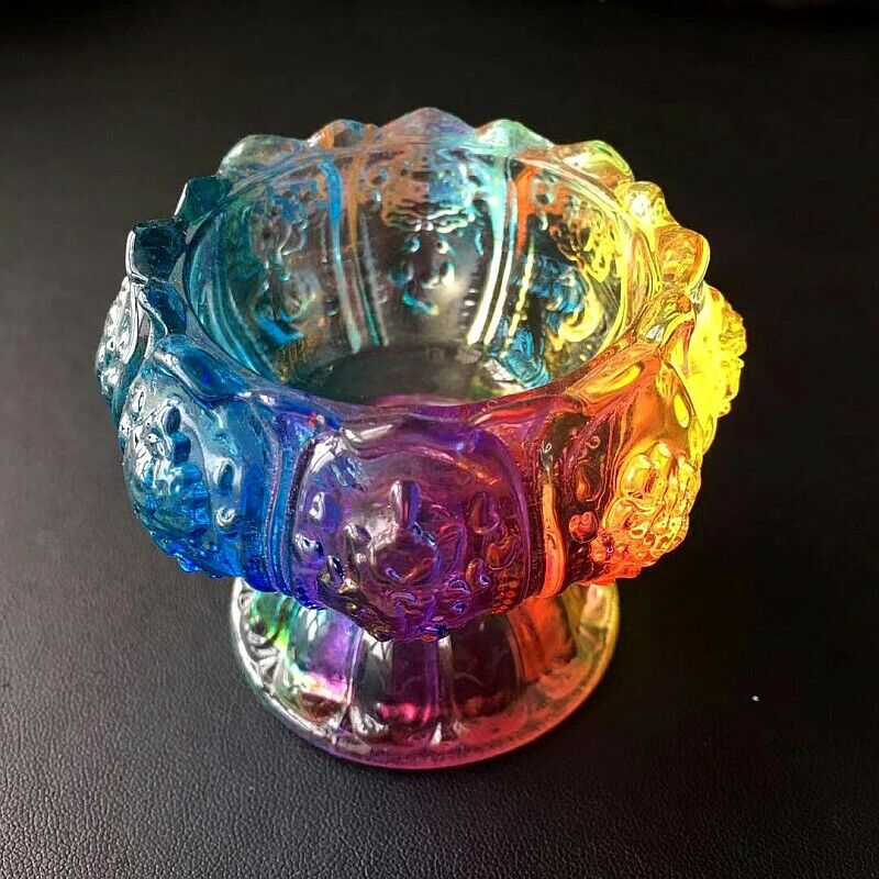 Coloured Glaze Bowl Ashtray Candleholder Lotus Flower Shaped Quartz Crystal