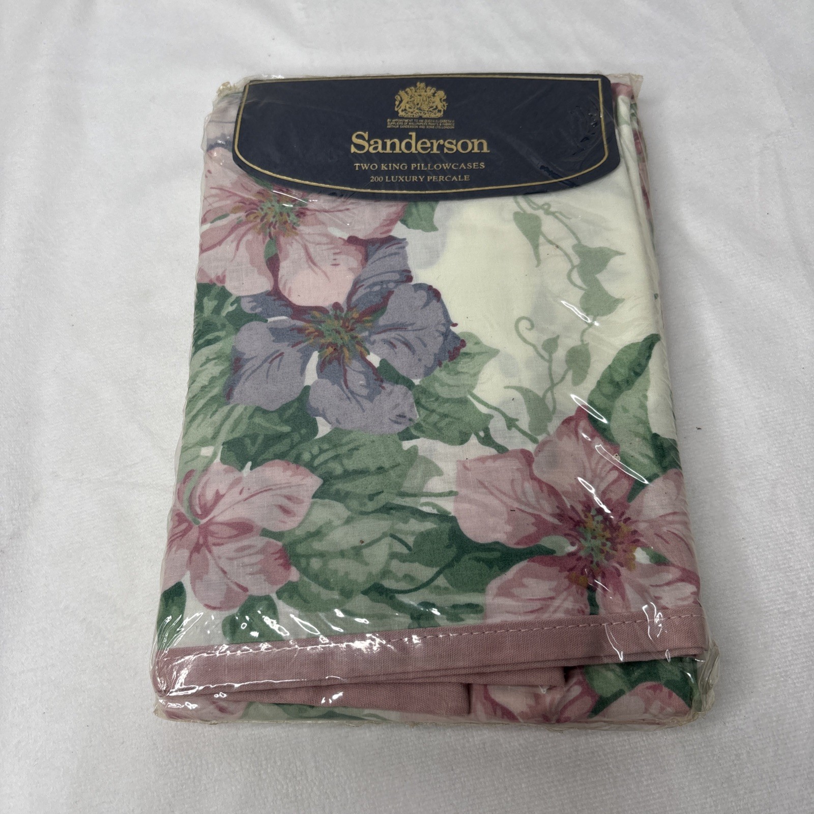 VTG Sanderson Ville De Lyon Pink Floral King Pillowcases Set Luxury Percale