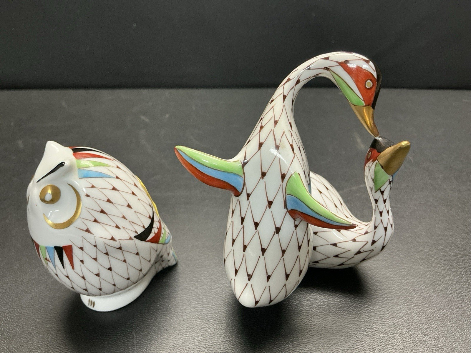 Rare Vintage Hollohaza Hungary Fishnet Figurines Hand Painted&Numbered Lot Of2 Rare Vintage Hollohaza Hungary Fishnet Figurines Hand Painted&Numbered Lot Of2