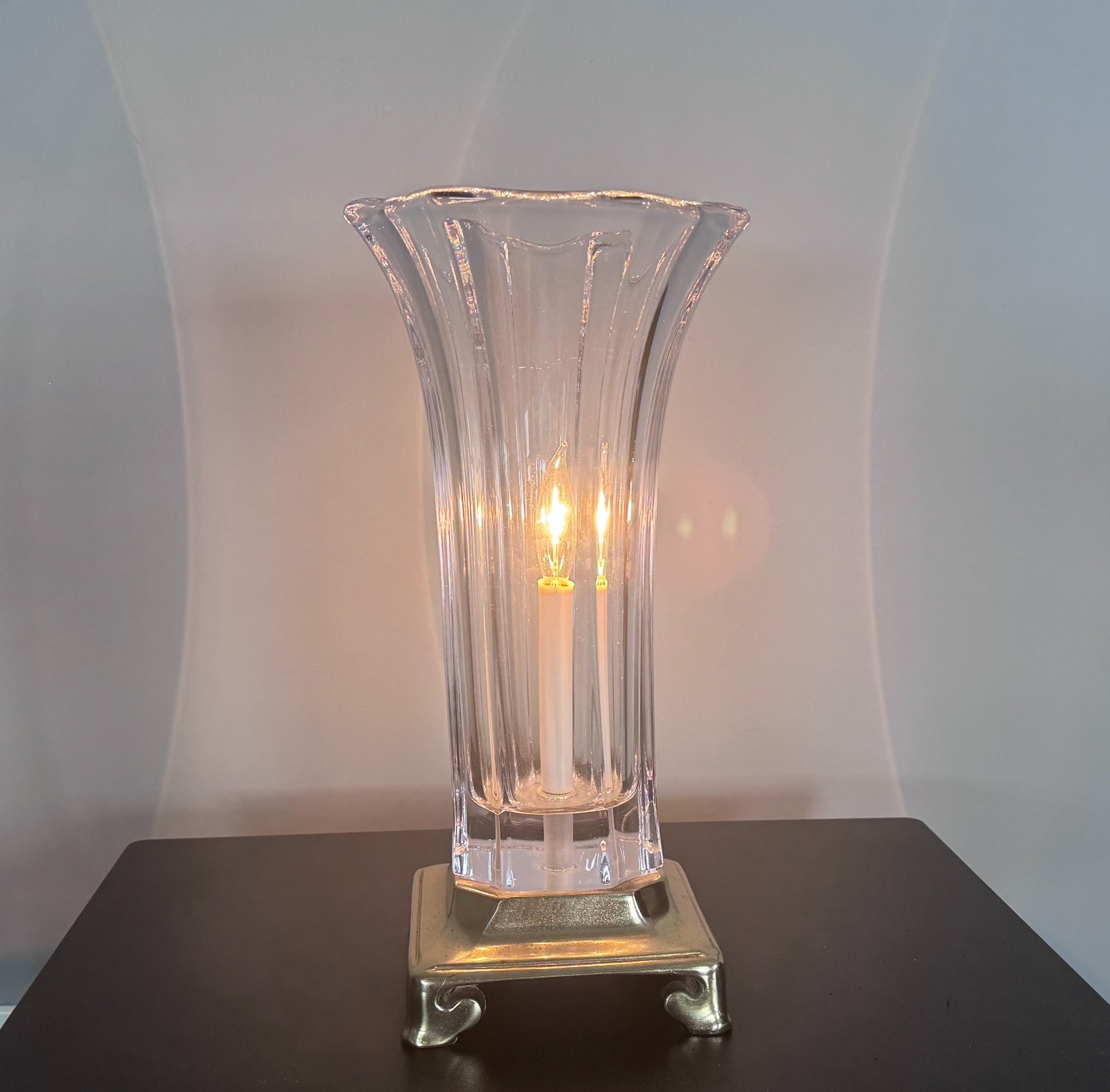 Vintage French Loisel Cut Crystal Brass Table Lamp Hollywood Regency Heavy 13.75