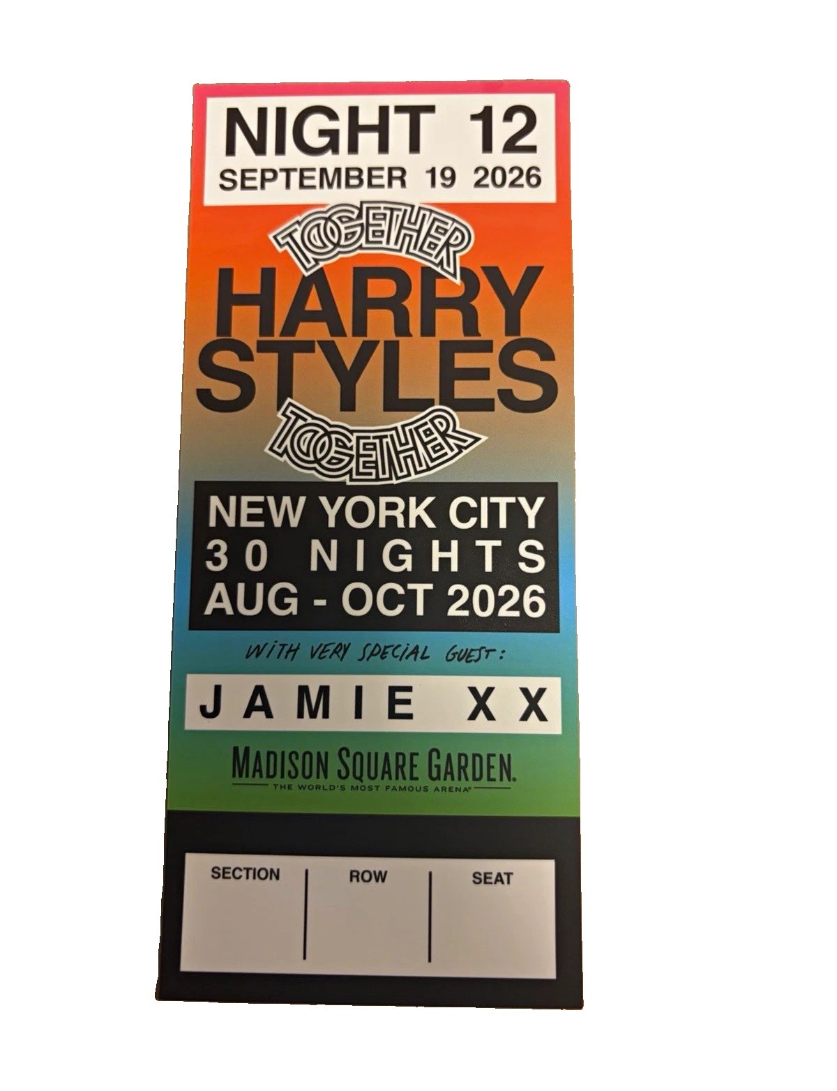 NYC Harry Styles Together Together Commemorative Ticket Night 12/30 MSG *READ* NYC Harry Styles Together Together Commemorative Ticket Night 12/30 MSG *READ*