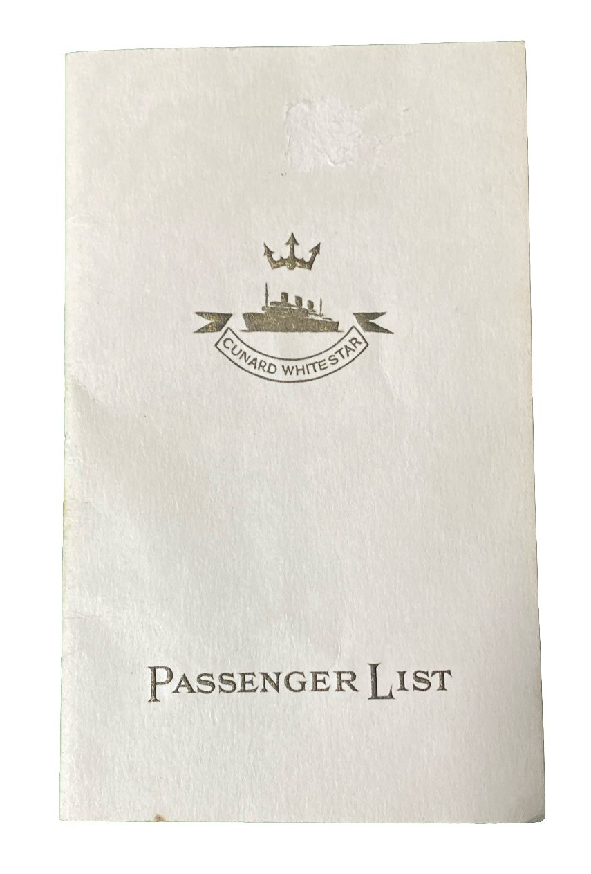 Cunard White Star Line RMS Queen Mary Southampton to NY 1930s Passenger List