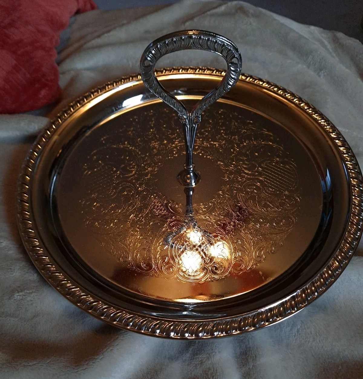 Vintage 1971 Irvinware Etched Chrome Plated Tray 12” & 6\ Vintage 1971 Irvinware Etched Chrome Plated Tray 12” & 6\