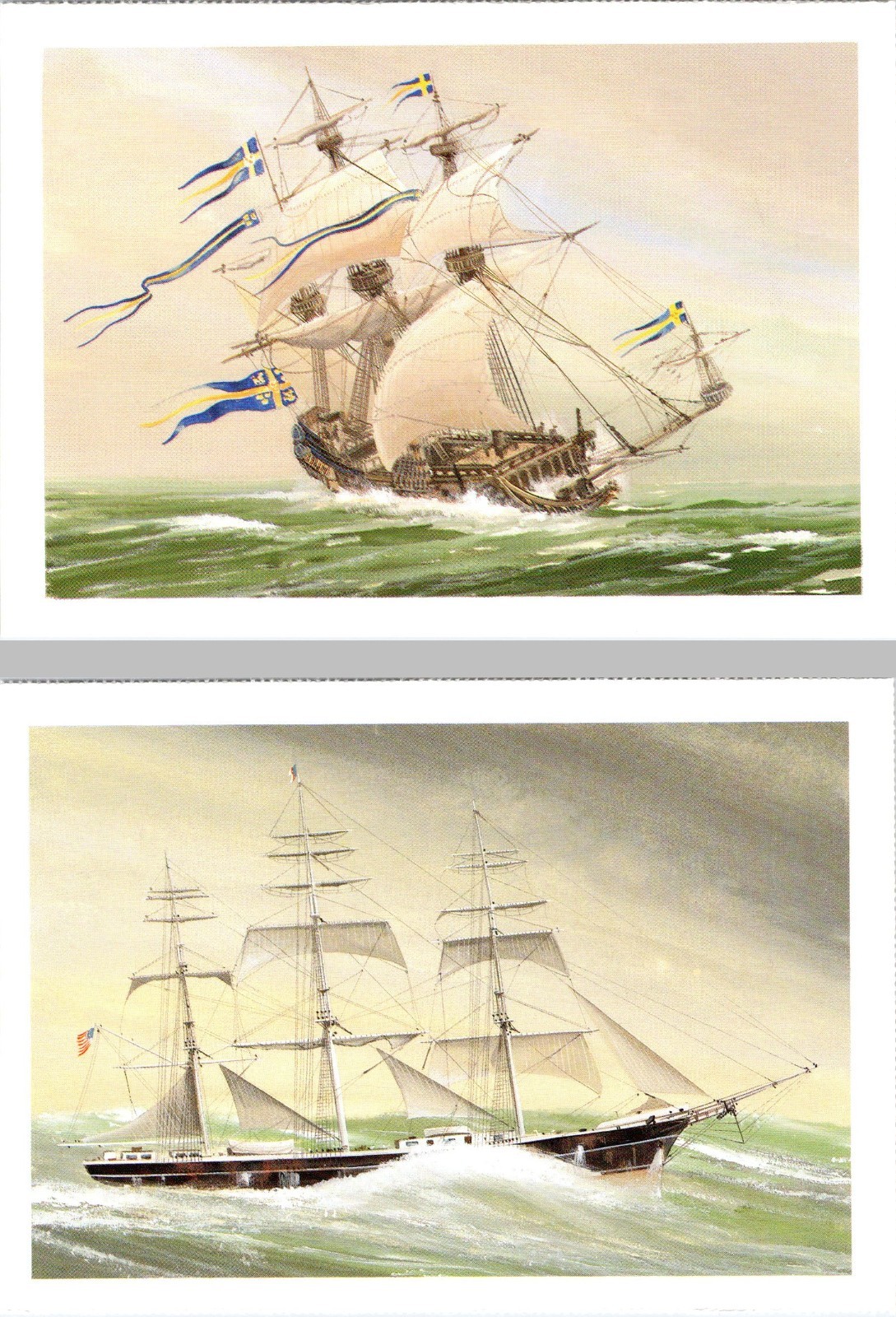 2~4X6 ART Postcards WARSHIP & CLIPPER SAILING SHIP By Artist JOHN BATCHELOR 2~4X6 ART Postcards WARSHIP & CLIPPER SAILING SHIP By Artist JOHN BATCHELOR
