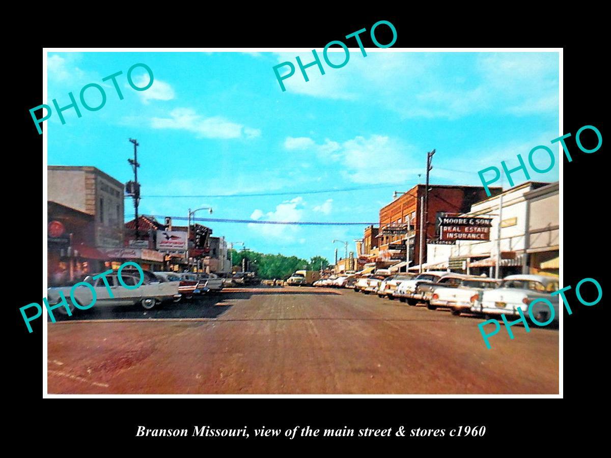 OLD 8x6 HISTORIC PHOTO OF BRANSON MISSOURI THE MAIN STREET & STORES c1960